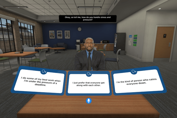 Virtual reality simulation of an interview